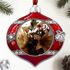 Lilies-1-1 Metal Snowflake And Bell Red Ornament