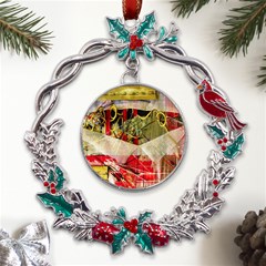 Collage Metal X mas Wreath Holly Leaf Ornament