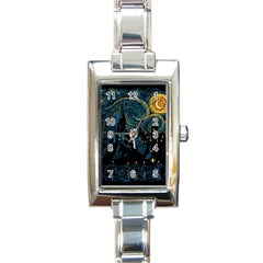 Castle Starry Night Van Gogh Parody Rectangle Italian Charm Watch by Sarkoni