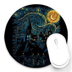 Castle Starry Night Van Gogh Parody Round Mousepad by Sarkoni