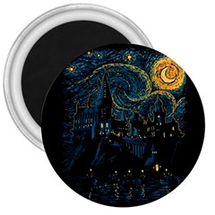 Castle Starry Night Van Gogh Parody 3  Magnets by Sarkoni