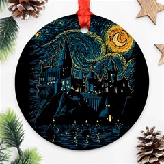 Castle Starry Night Van Gogh Parody Ornament (round) by Sarkoni