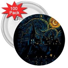 Castle Starry Night Van Gogh Parody 3  Buttons (100 Pack)  by Sarkoni