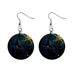 Castle Starry Night Van Gogh Parody Mini Button Earrings by Sarkoni