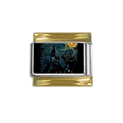 Castle Starry Night Van Gogh Parody Gold Trim Italian Charm (9mm) by Sarkoni