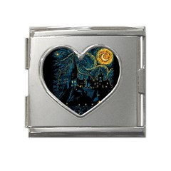 Castle Starry Night Van Gogh Parody Mega Link Heart Italian Charm (18mm) by Sarkoni