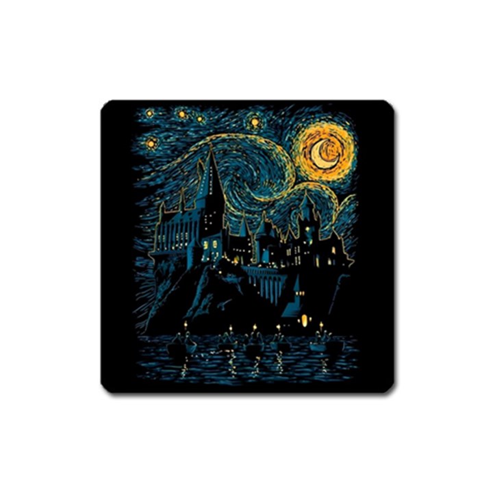 Castle Starry Night Van Gogh Parody Square Magnet