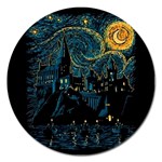 Castle Starry Night Van Gogh Parody Magnet 5  (Round) Front