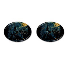 Castle Starry Night Van Gogh Parody Cufflinks (oval) by Sarkoni