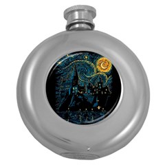 Castle Starry Night Van Gogh Parody Round Hip Flask (5 Oz) by Sarkoni