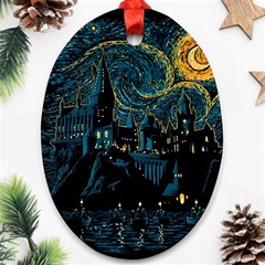 Castle Starry Night Van Gogh Parody Oval Ornament (two Sides) by Sarkoni