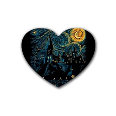 Castle Starry Night Van Gogh Parody Rubber Coaster (heart) by Sarkoni