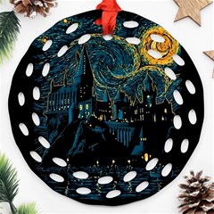 Castle Starry Night Van Gogh Parody Ornament (round Filigree) by Sarkoni