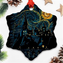 Castle Starry Night Van Gogh Parody Snowflake Ornament (two Sides) by Sarkoni