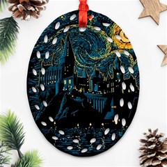 Castle Starry Night Van Gogh Parody Oval Filigree Ornament (two Sides) by Sarkoni