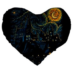 Castle Starry Night Van Gogh Parody Large 19  Premium Heart Shape Cushions by Sarkoni