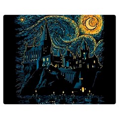 Castle Starry Night Van Gogh Parody Two Sides Premium Plush Fleece Blanket (medium) by Sarkoni