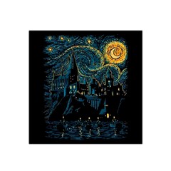 Castle Starry Night Van Gogh Parody Satin Bandana Scarf 22  X 22  by Sarkoni