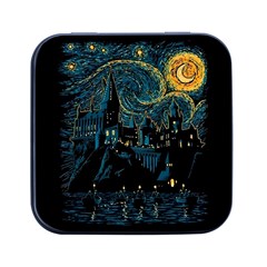 Castle Starry Night Van Gogh Parody Square Metal Box (black) by Sarkoni