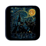 Castle Starry Night Van Gogh Parody Square Metal Box (Black) Front