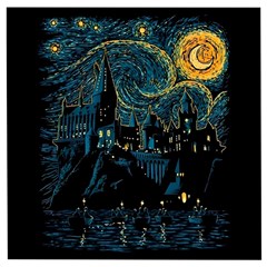 Castle Starry Night Van Gogh Parody Wooden Puzzle Square by Sarkoni