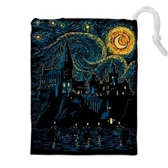 Castle Starry Night Van Gogh Parody Drawstring Pouch (4xl) by Sarkoni