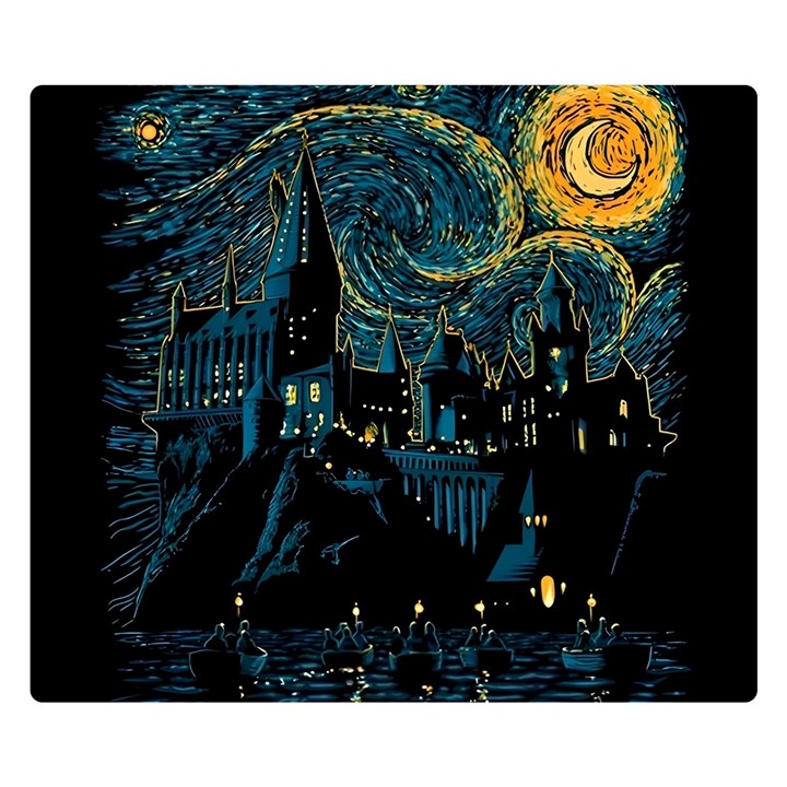 Castle Starry Night Van Gogh Parody Premium Plush Fleece Blanket (Small)