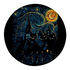 Castle Starry Night Van Gogh Parody Round Glass Fridge Magnet (4 Pack) by Sarkoni