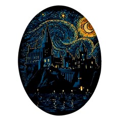 Castle Starry Night Van Gogh Parody Oval Glass Fridge Magnet (4 Pack) by Sarkoni