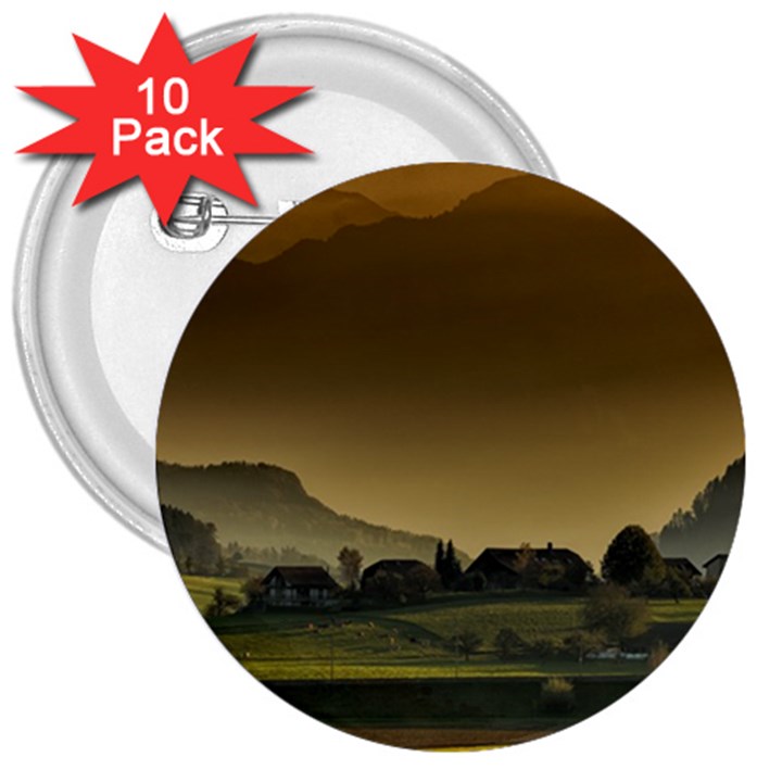 Mountains Village Trees Hills 3  Buttons (10 pack) 