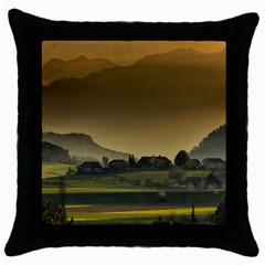 Mountains Village Trees Hills Throw Pillow Case (black) by Sarkoni