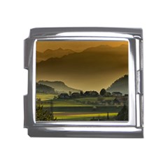 Mountains Village Trees Hills Mega Link Italian Charm (18mm) by Sarkoni