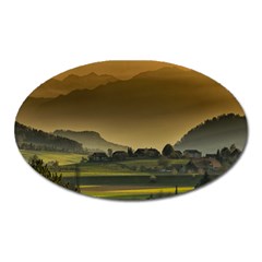 Mountains Village Trees Hills Oval Magnet by Sarkoni