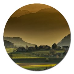 Mountains Village Trees Hills Magnet 5  (round) by Sarkoni