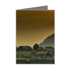 Mountains Village Trees Hills Mini Greeting Card by Sarkoni