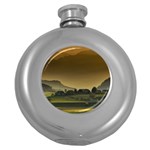 Mountains Village Trees Hills Round Hip Flask (5 oz) Front