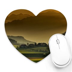 Mountains Village Trees Hills Heart Mousepad by Sarkoni