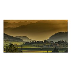 Mountains Village Trees Hills Satin Shawl 45  X 80  by Sarkoni