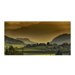 Mountains Village Trees Hills Satin Wrap 35  X 70  by Sarkoni