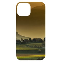 Mountains Village Trees Hills Iphone 14 Black Uv Print Case