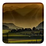 Mountains Village Trees Hills Square Glass Fridge Magnet (4 pack) Front