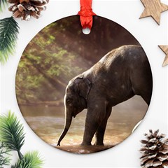 Baby Elephant Watering Hole Ornament (round) by Sarkoni