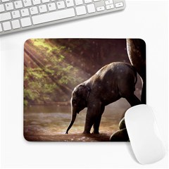 Baby Elephant Watering Hole Large Mousepad by Sarkoni