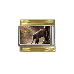 Baby Elephant Watering Hole Gold Trim Italian Charm (9mm) by Sarkoni