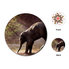 Baby Elephant Watering Hole Playing Cards Single Design (round) by Sarkoni