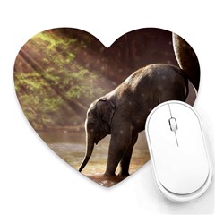 Baby Elephant Watering Hole Heart Mousepad by Sarkoni