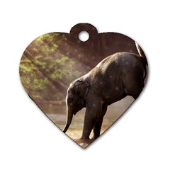 Baby Elephant Watering Hole Dog Tag Heart (two Sides) by Sarkoni