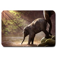 Baby Elephant Watering Hole Large Doormat by Sarkoni