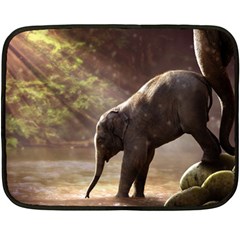 Baby Elephant Watering Hole Two Sides Fleece Blanket (mini) by Sarkoni