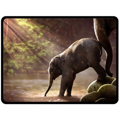 Baby Elephant Watering Hole Fleece Blanket (large) by Sarkoni